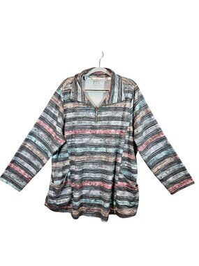 CJ Banks Womens 2X Striped Pullover Tunic Top With Half-Zip Neck Pockets casual